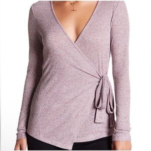 Bobeau Faux Wrap Ribbed Plunge V-neck Long‎ Sleeve Stretch
Blouse Top Shirt XL